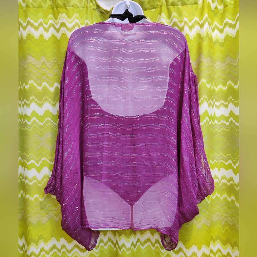 Sheer Vintage Plum Batwing Style Cover-up With Shimmer - Picture 2 of 6